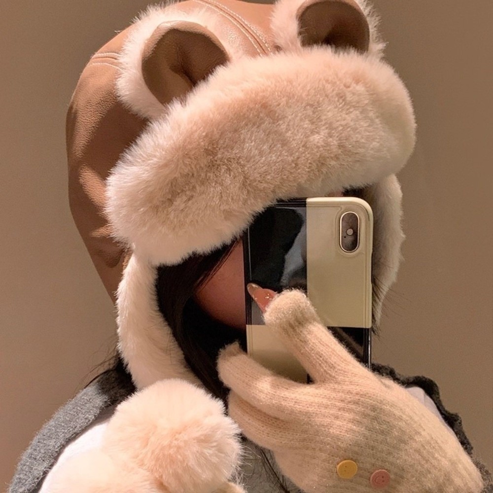 Trapper Hat Ear Flap - Gemütliche Kunstleder-Bärenohrenmütze mit Ohrenklappen, winddicht, warm